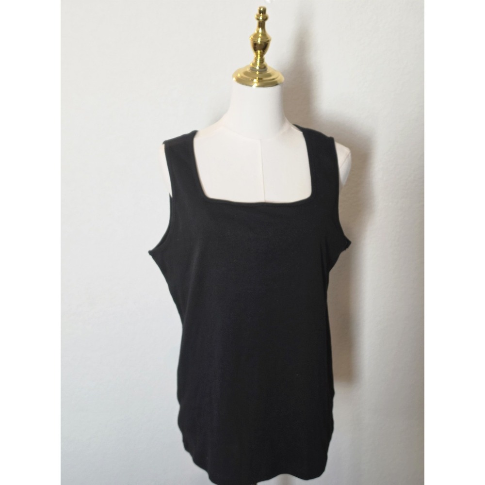 Karen Scott Tank Top Womens Black Sleeveless Cotton Square Neck NWT Size Large